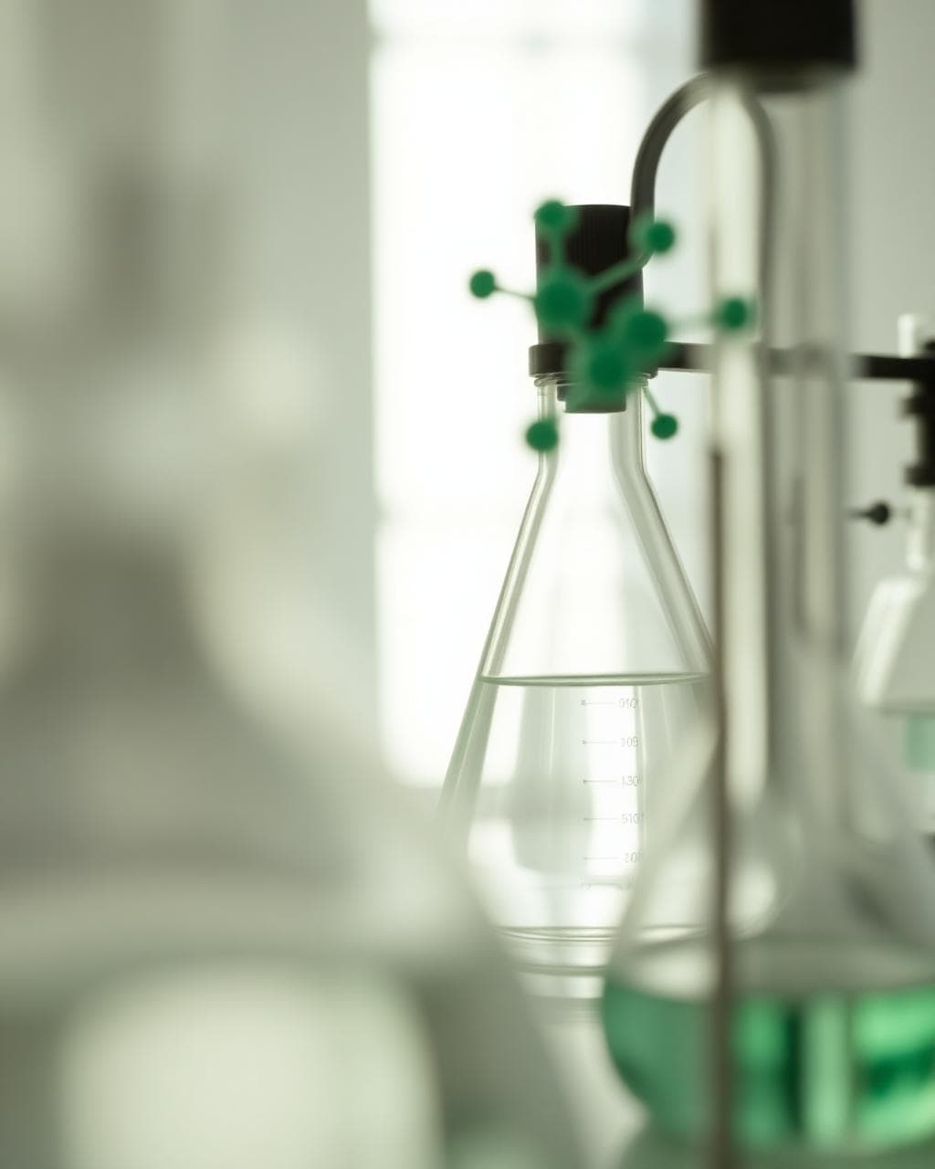 Laboratory glassware with molecular structure